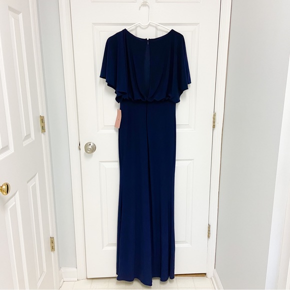 NWT BHLDN Lena in Navy Flutter Sleeve Jersey Slit Front Maxi Dress Gown 4 - Picture 11 of 11